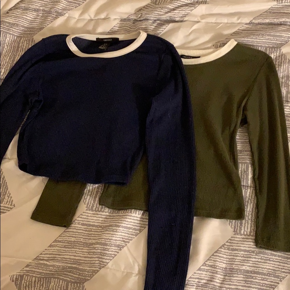 Cute crop top, long sleeve shirts SET!!
